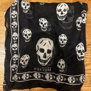 Alexander McQueen Black and White Silk Skull Scarf